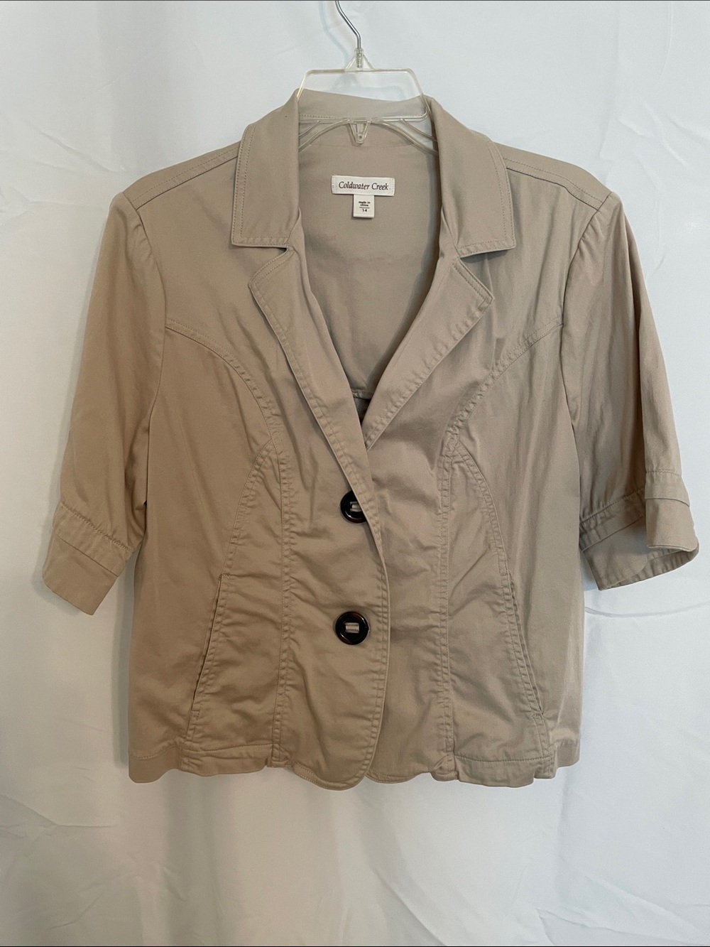 Coldwater Creek Short-Sleeve Khaki Blazer Jacket